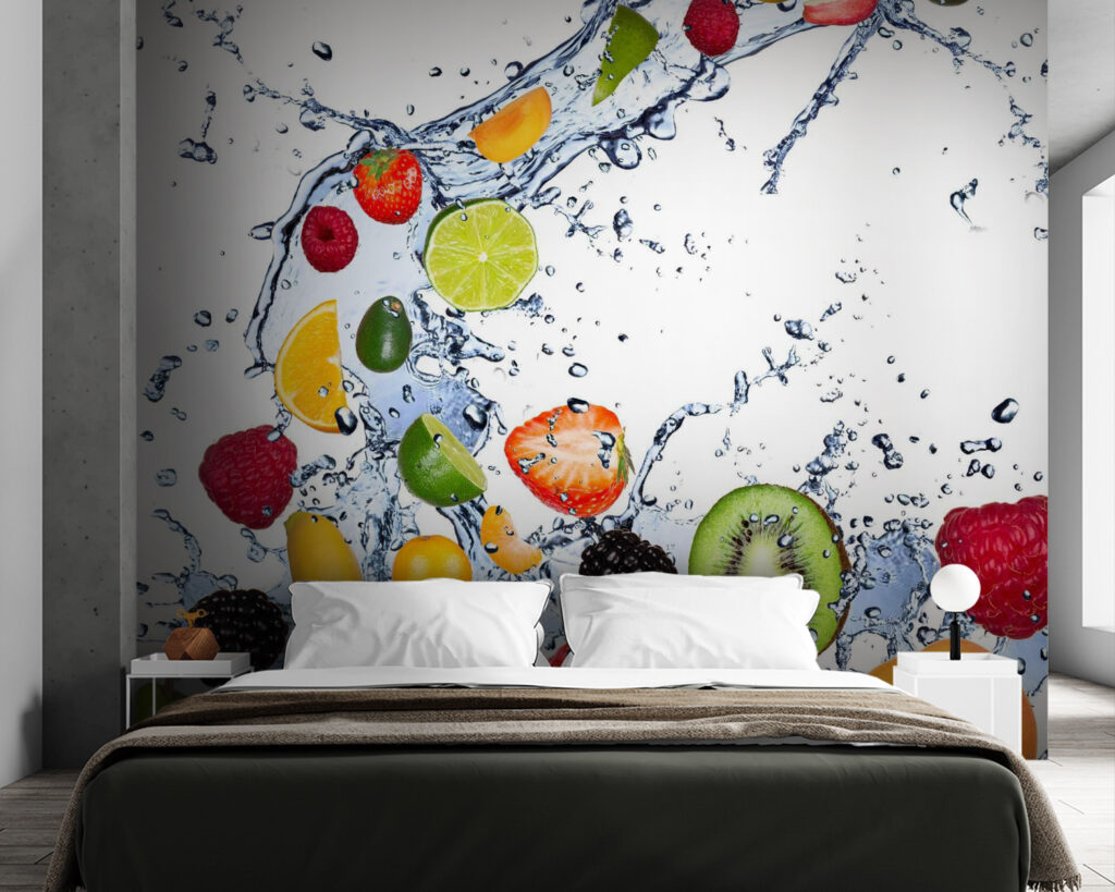 Fruit splashing through water — interior 1