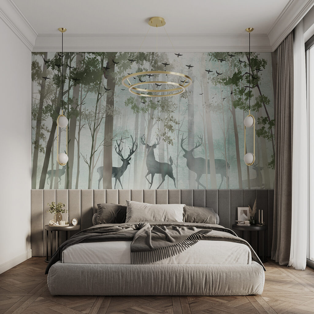 Deer among pale trunks — interior 2