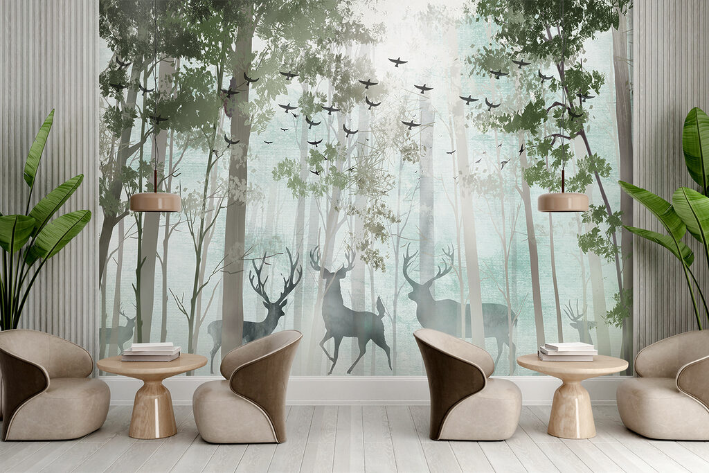 Deer among pale trunks — interior 3