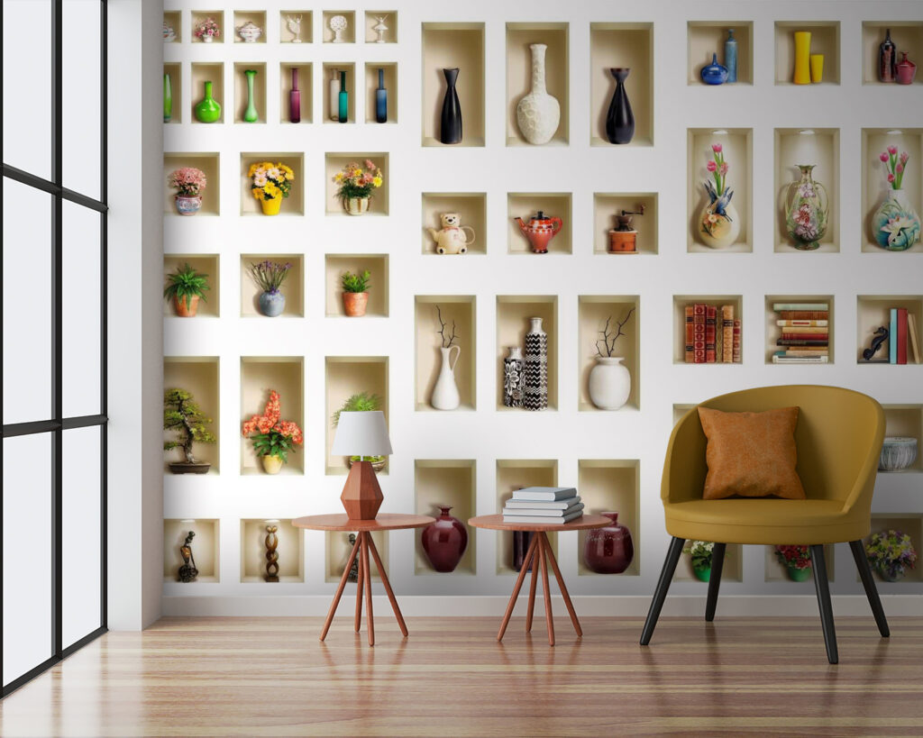 Niches with decorative bottles — interior 2