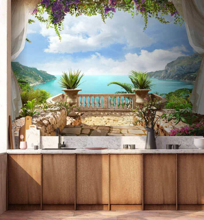 Bay behind flowering curtains — interior 1