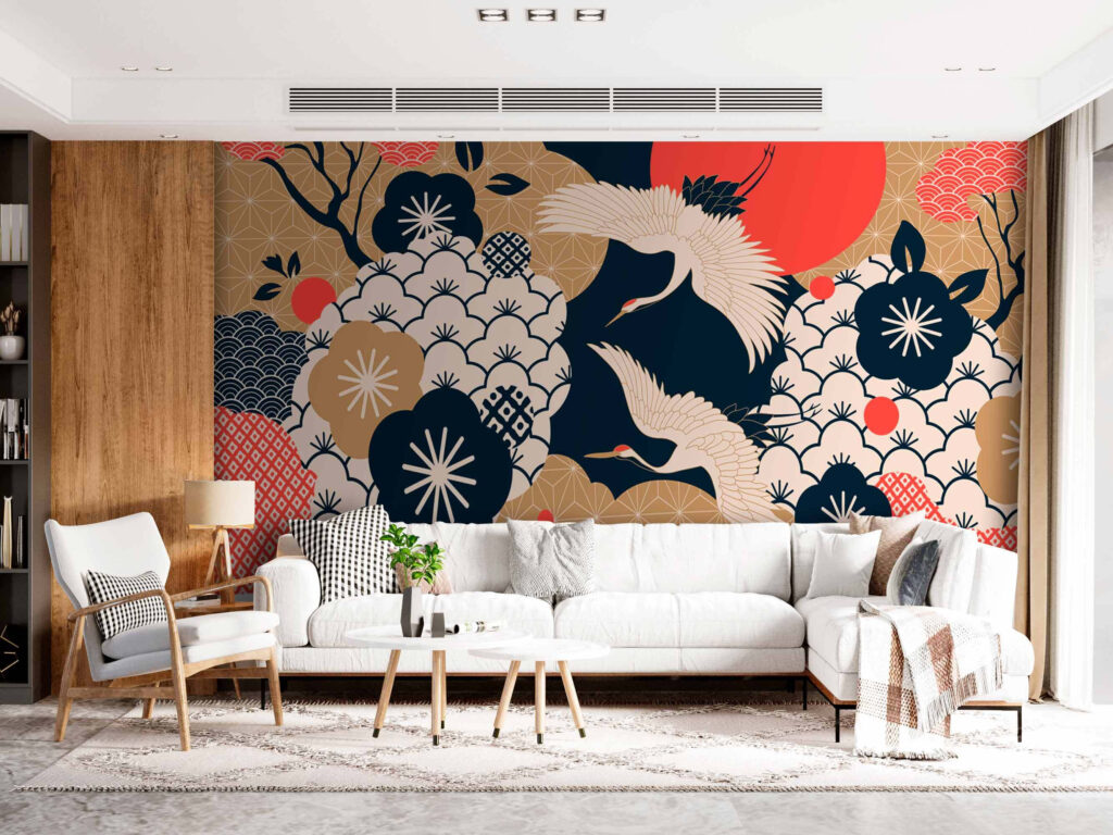 Cranes among flowers — interior 1