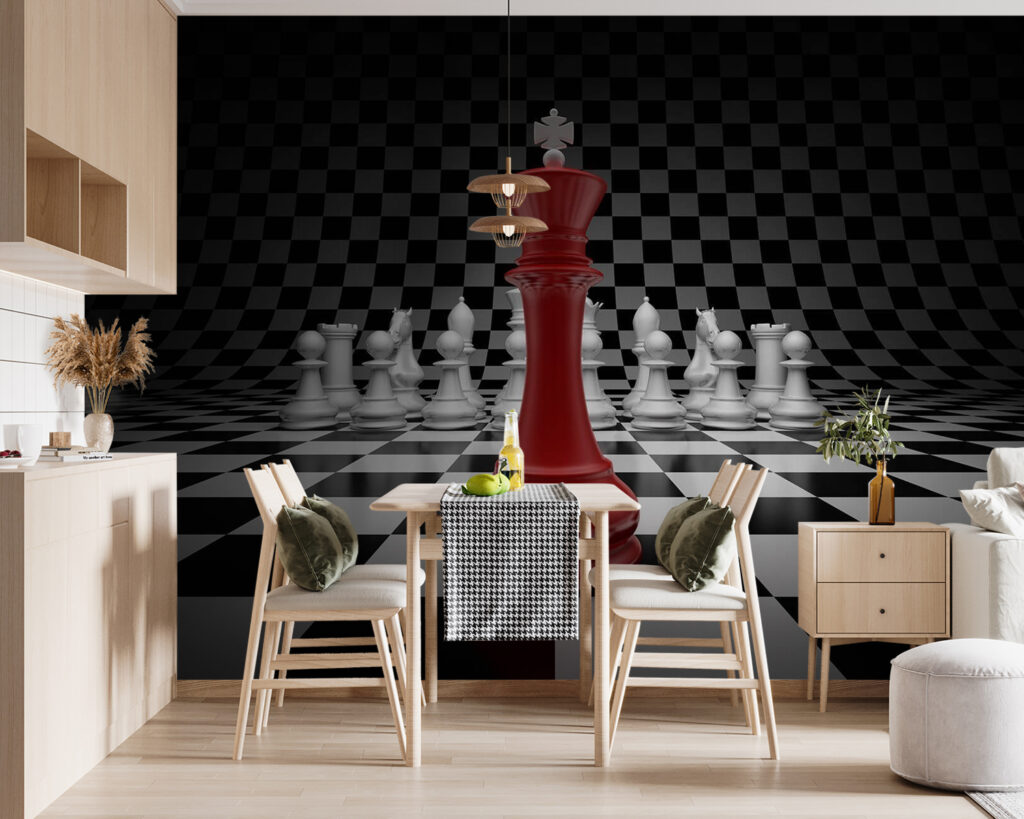 Red king among pawns — interior 4