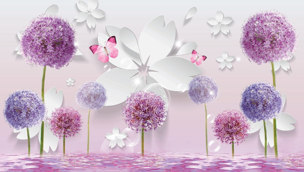Round flowers and butterflies — full design