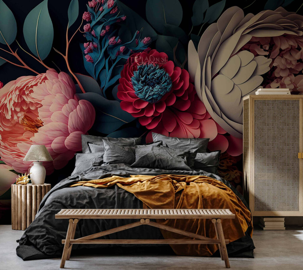 Dark peonies in layers — interior 2