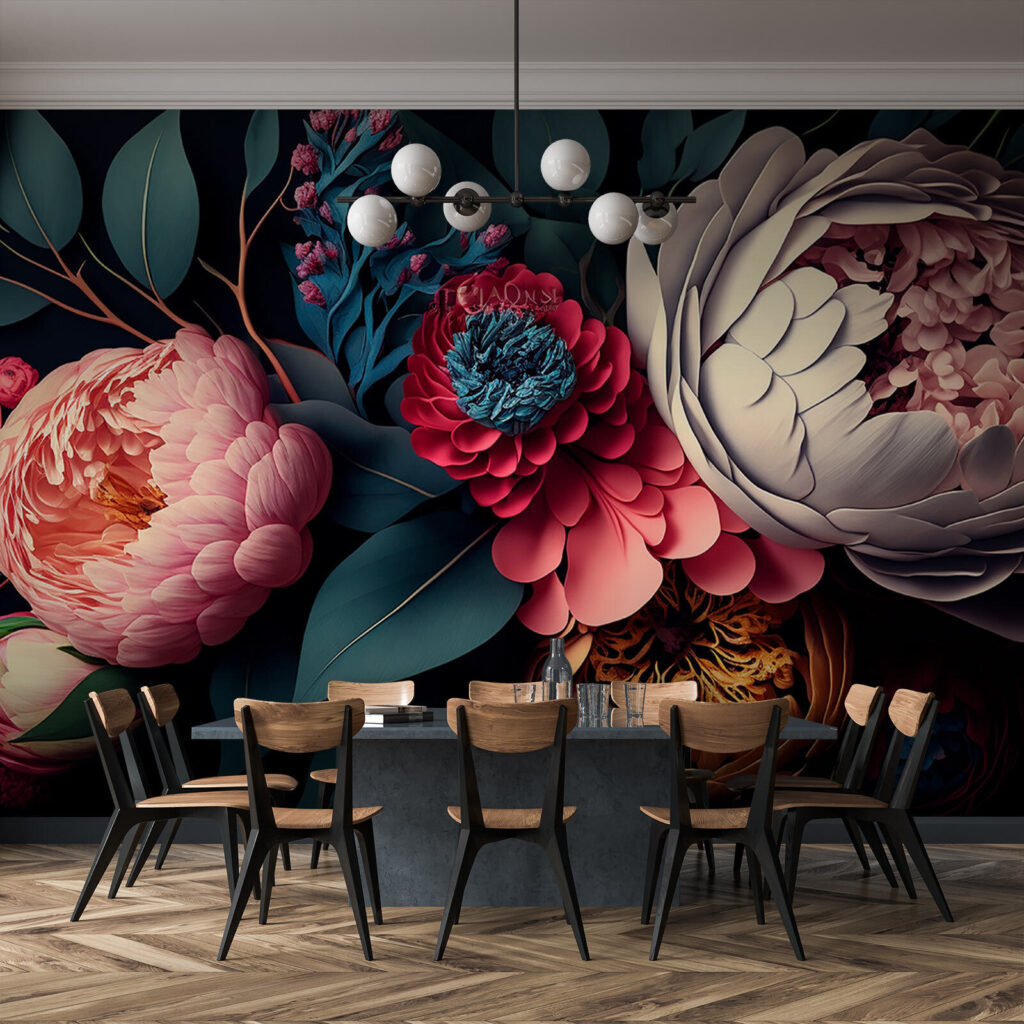 Dark peonies in layers — interior 3