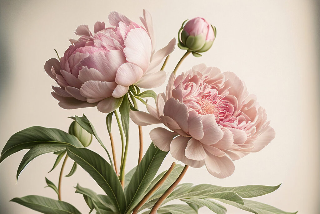 Peony roses on stems — full design