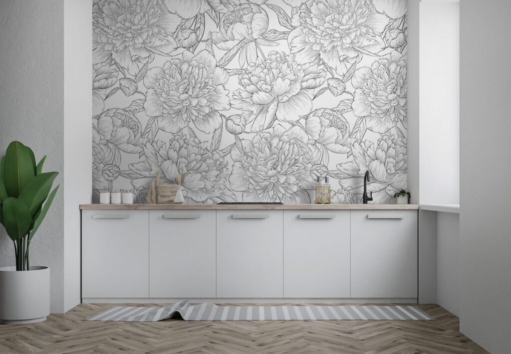 Peony outlines on white — interior 1