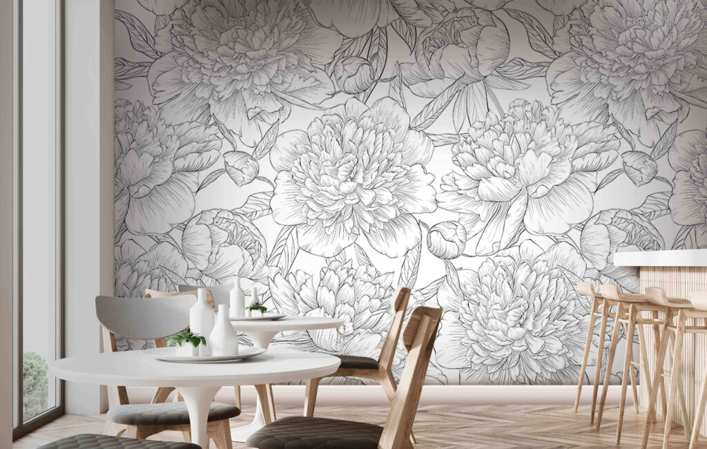 Peony outlines on white — interior 3