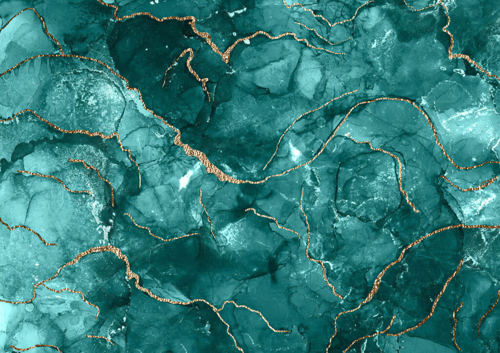 Turquoise cells, gold veins — full design