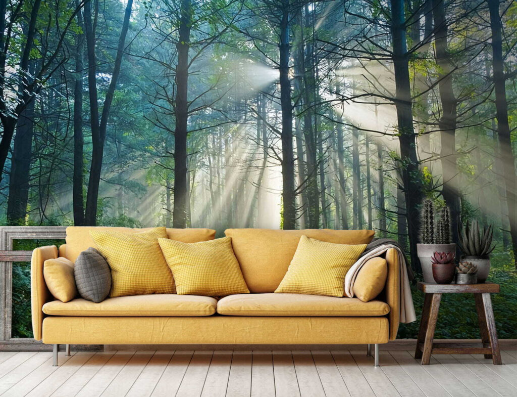 Sunbeams through tall trees — interior 2