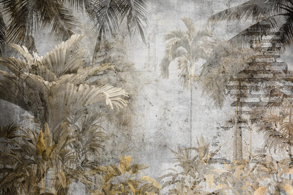 Jungle leaves on brick — full design