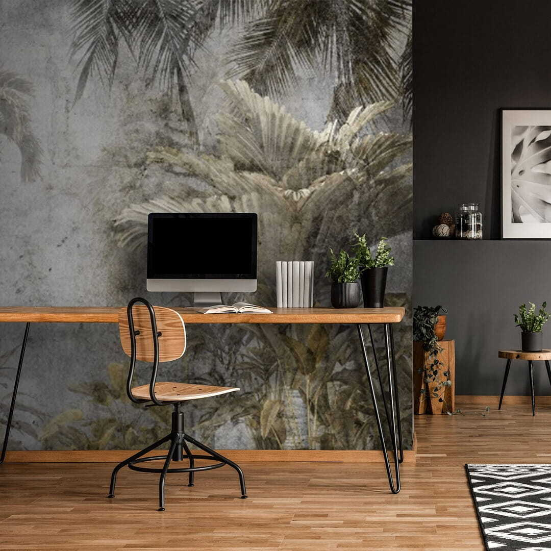 Jungle leaves on brick — interior 2