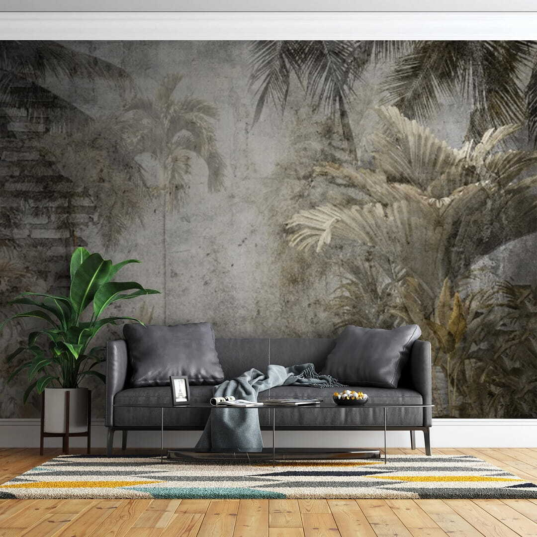 Jungle leaves on brick — interior 1