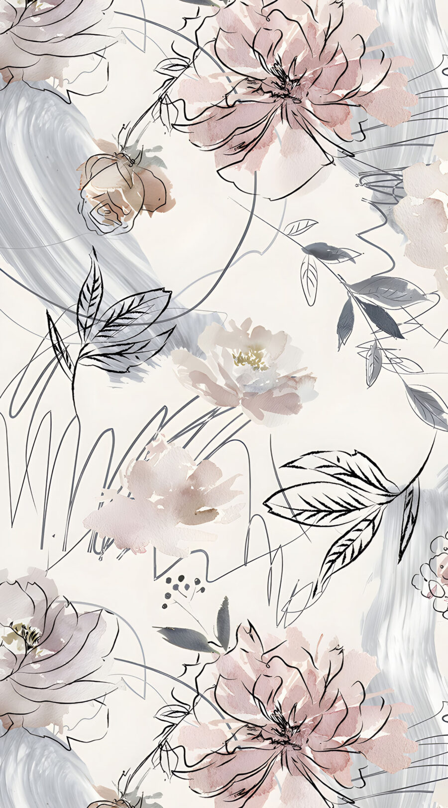 Line-drawn flowers and leaves — full design