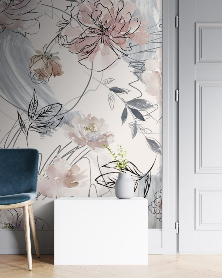 Line-drawn flowers and leaves — interior 2