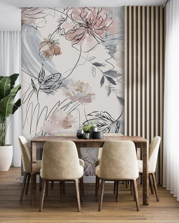 Line-drawn flowers and leaves — interior 3