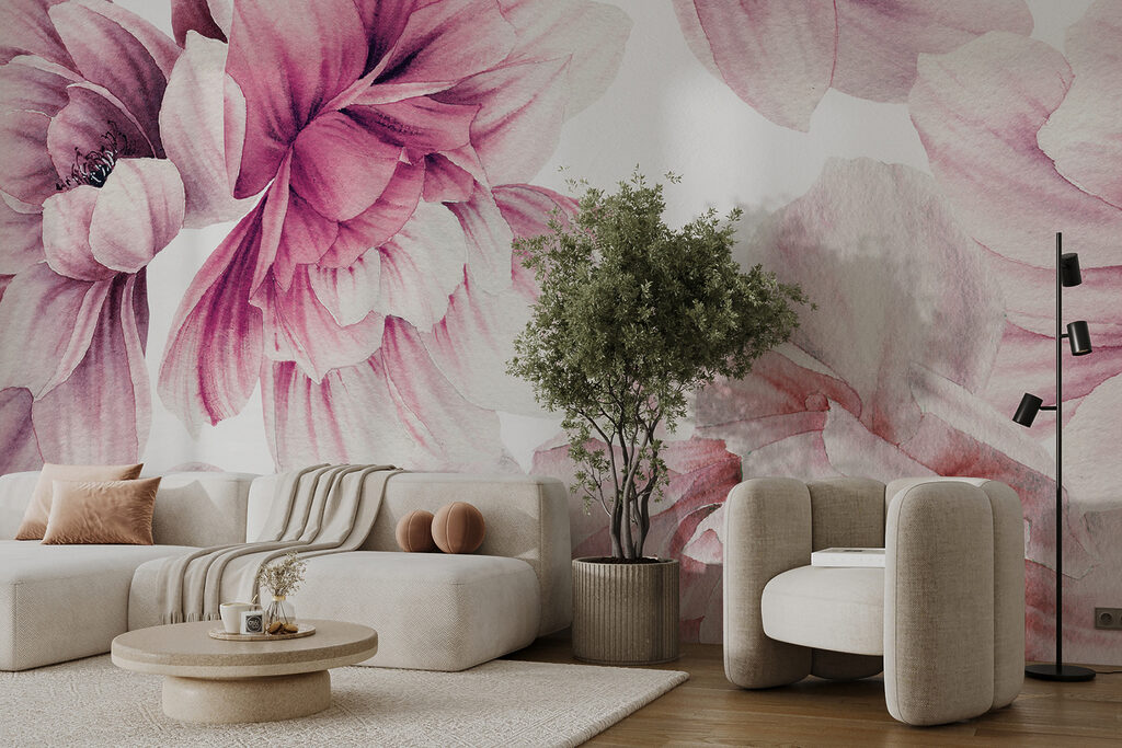 Pink dahlias on white — interior 5