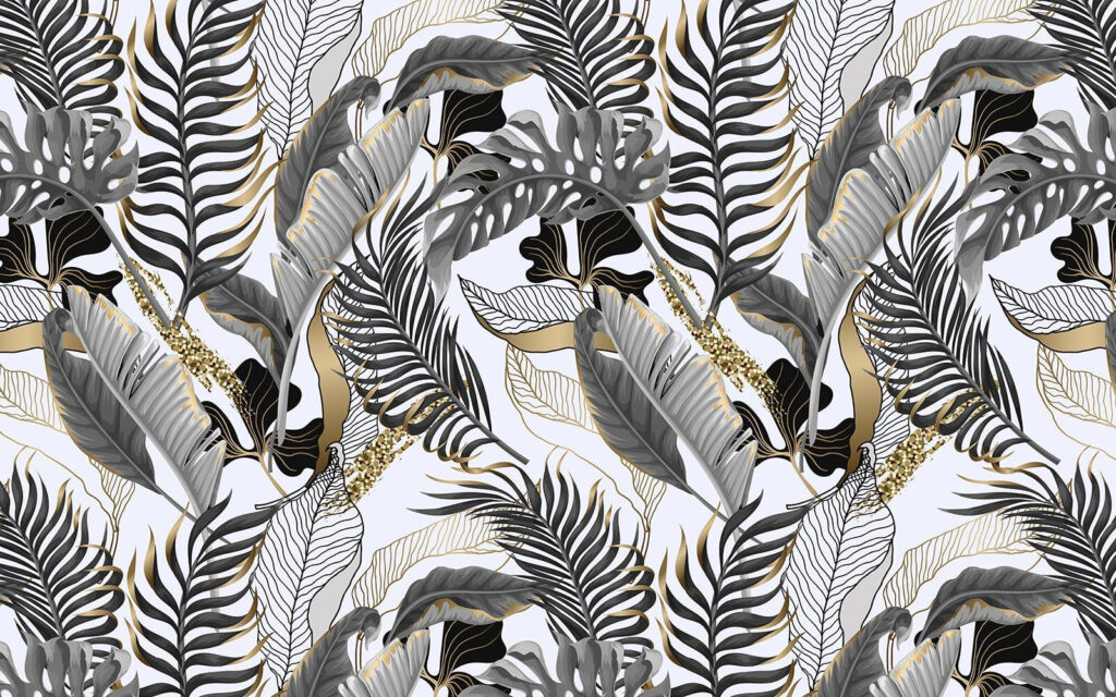 Tropical leaves, feathered lines — full design