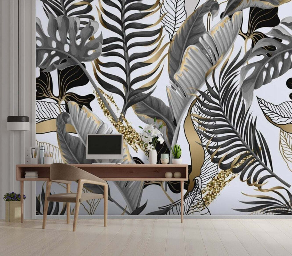 Tropical leaves, feathered lines — interior 2