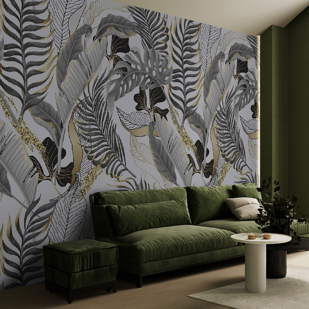 Tropical leaves, feathered lines — interior 4