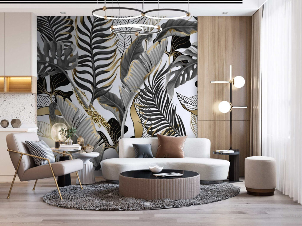 Tropical leaves, feathered lines — interior 3
