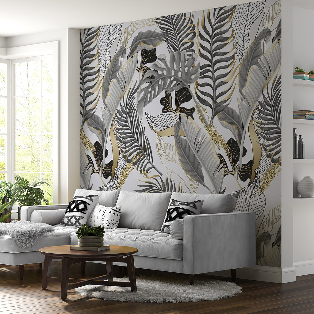 Tropical leaves, feathered lines — interior 5