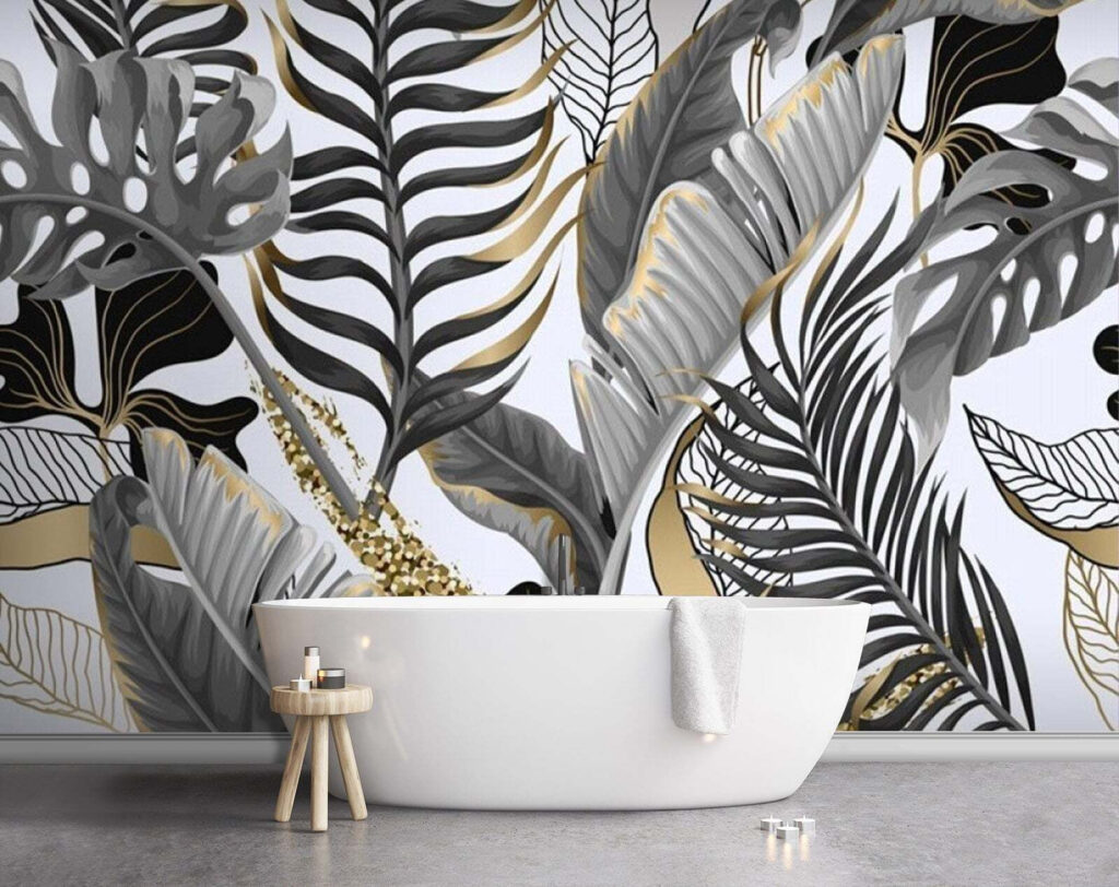 Tropical leaves, feathered lines — interior 1