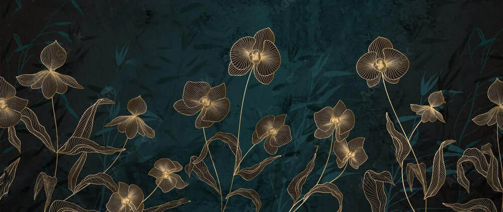 Gold flowers on petrol — full design