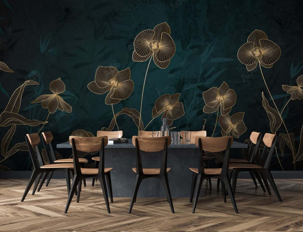 Gold flowers on petrol — interior 2