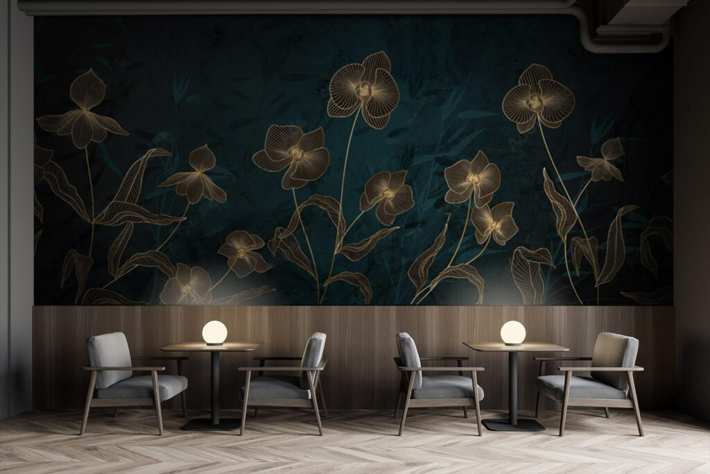 Gold flowers on petrol — interior 3