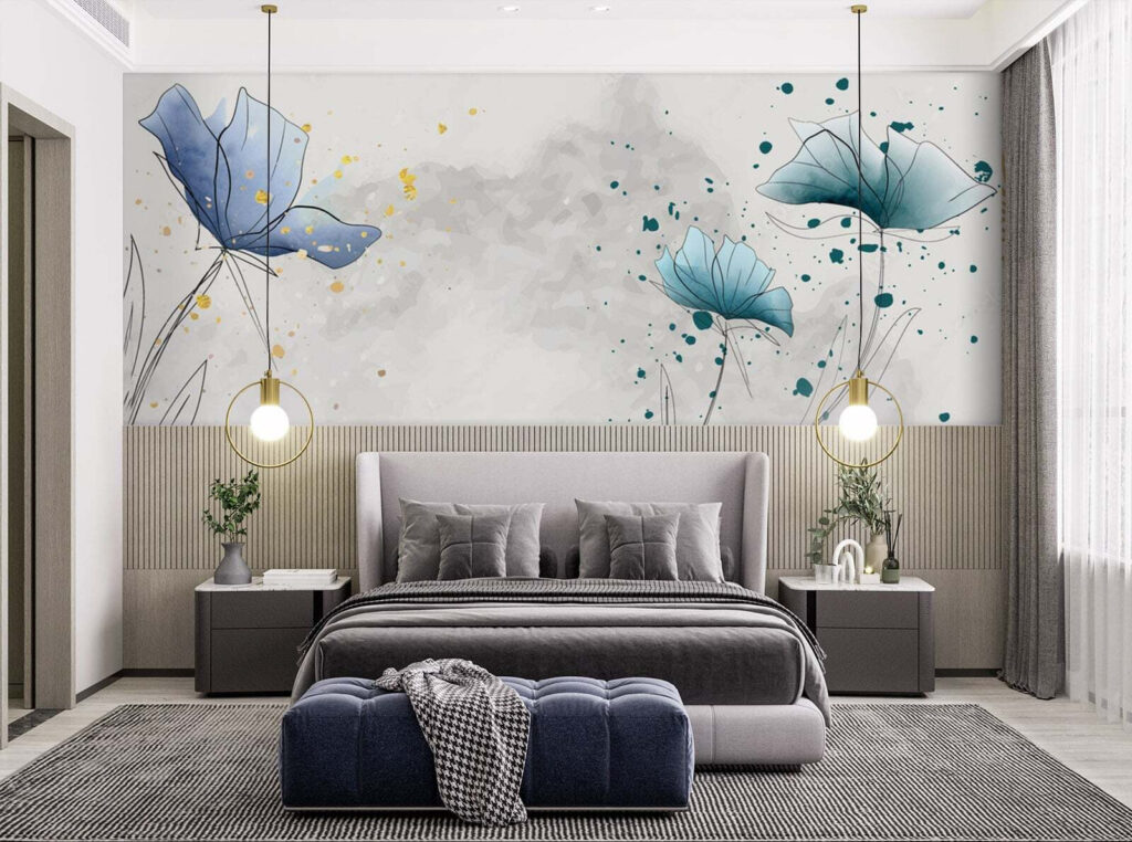 Blue flowers, ink splashes — interior 1