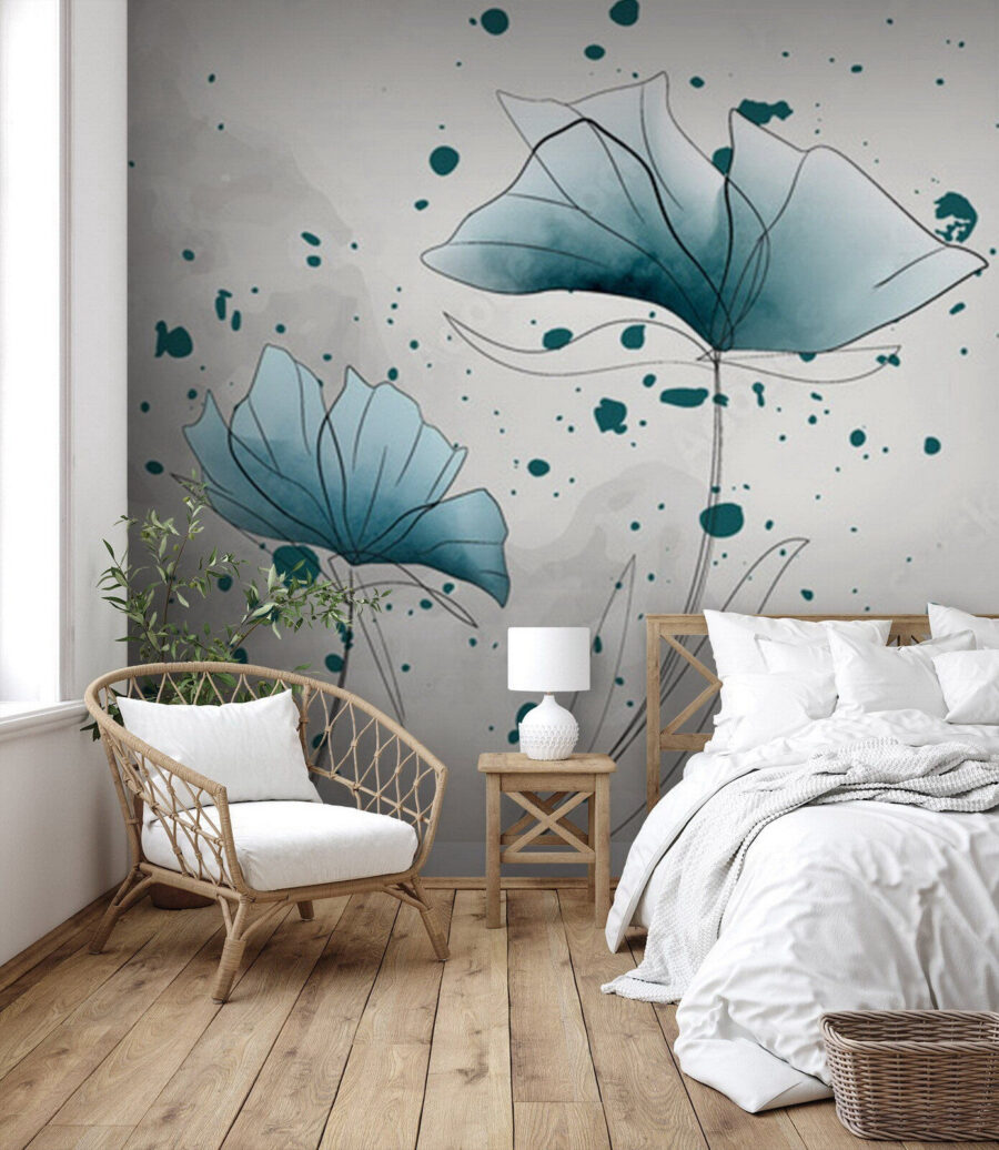 Blue flowers, ink splashes — interior 2