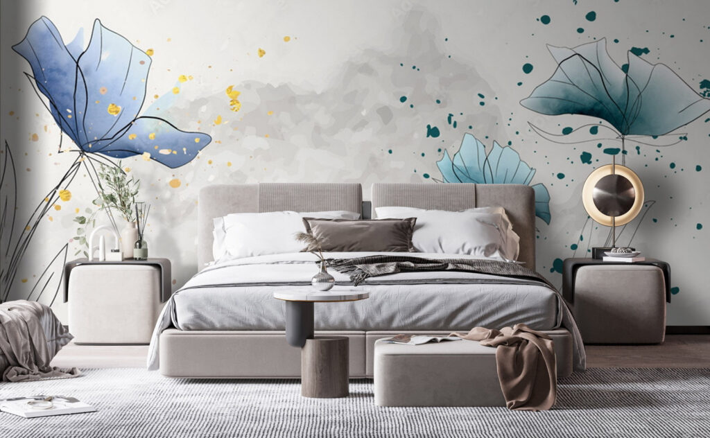 Blue flowers, ink splashes — interior 3