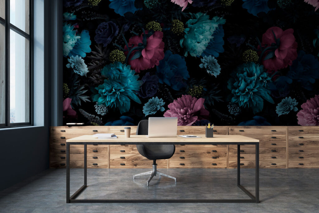 Blue flowers on black — interior 2