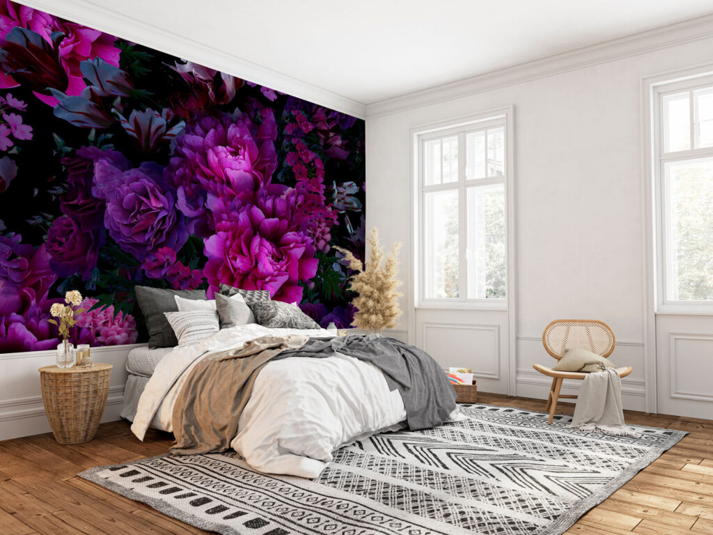 Purple flowers in shadow — interior 1