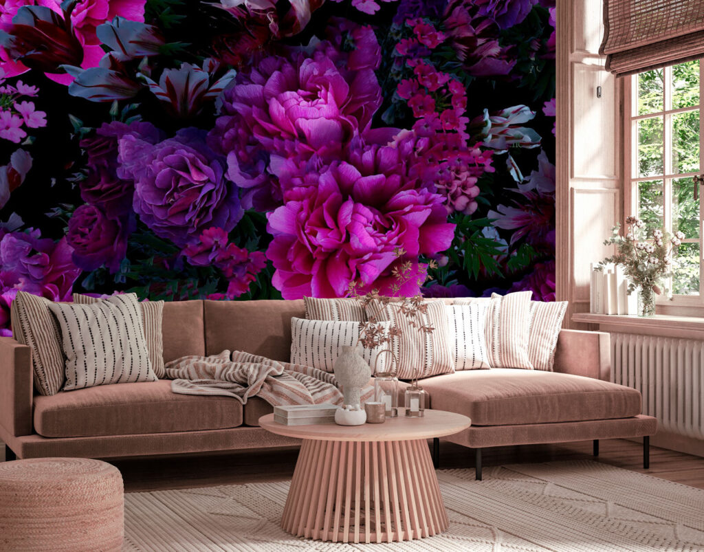 Purple flowers in shadow — interior 2