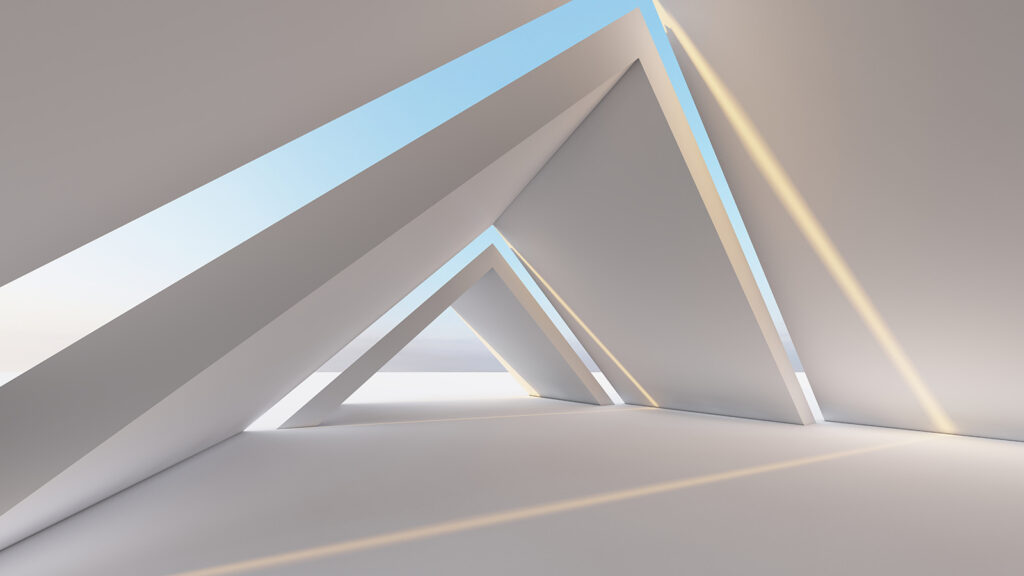 Triangular corridor in blue — full design
