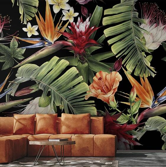 Tropical flowers on black — interior 1