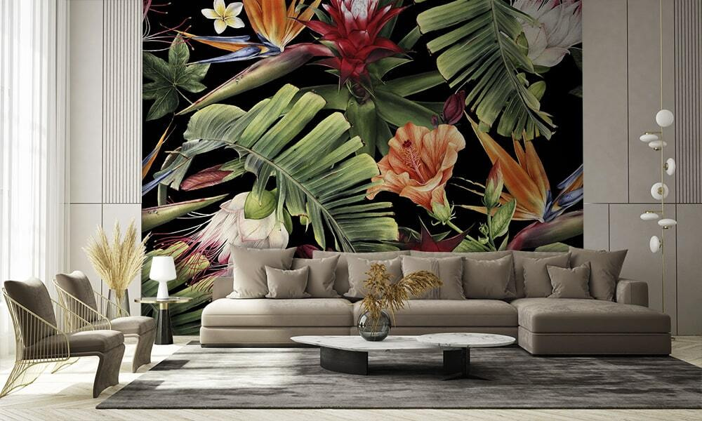 Tropical flowers on black — interior 2