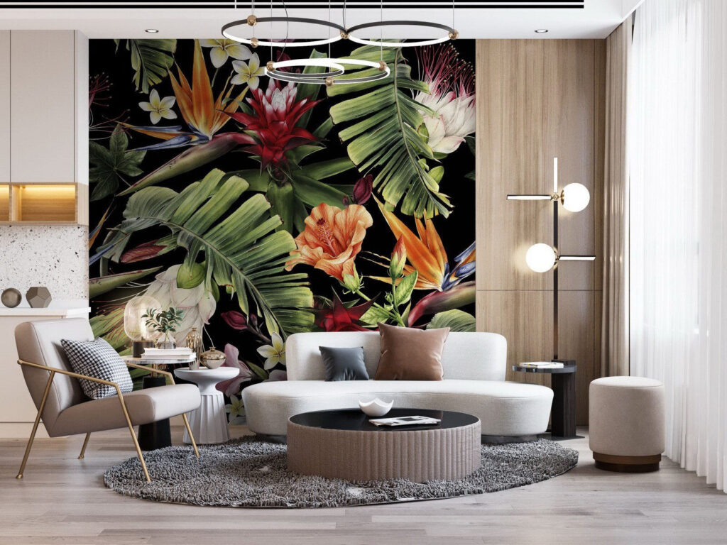 Tropical flowers on black — interior 3