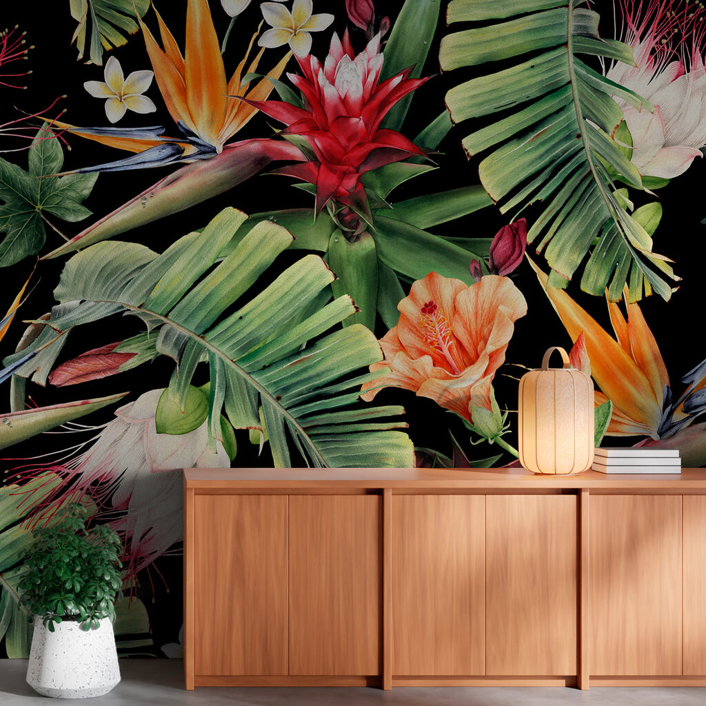 Tropical flowers on black — interior 5
