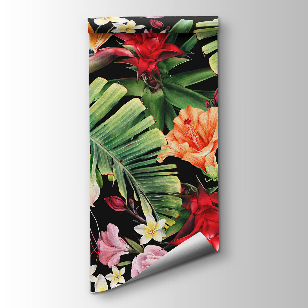 Tropical flowers on black — product view