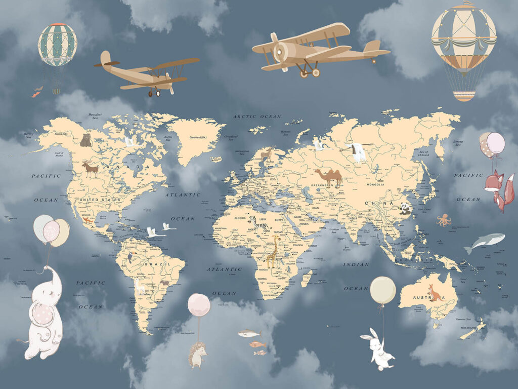 Air travel world map — full design