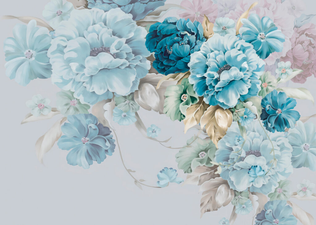 Blue flowers cascading down — full design