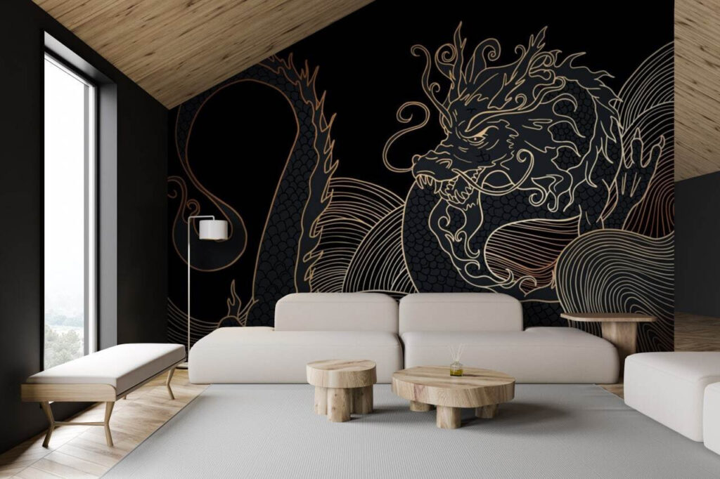 Dragon in gold lines — interior 2