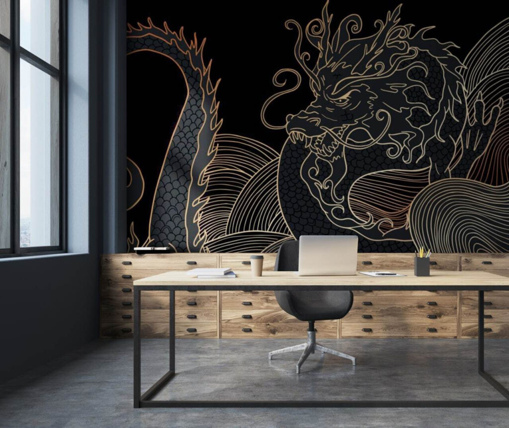 Dragon in gold lines — interior 1