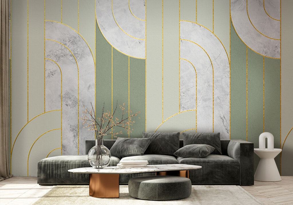 Golden arcs on grey-green — interior 2