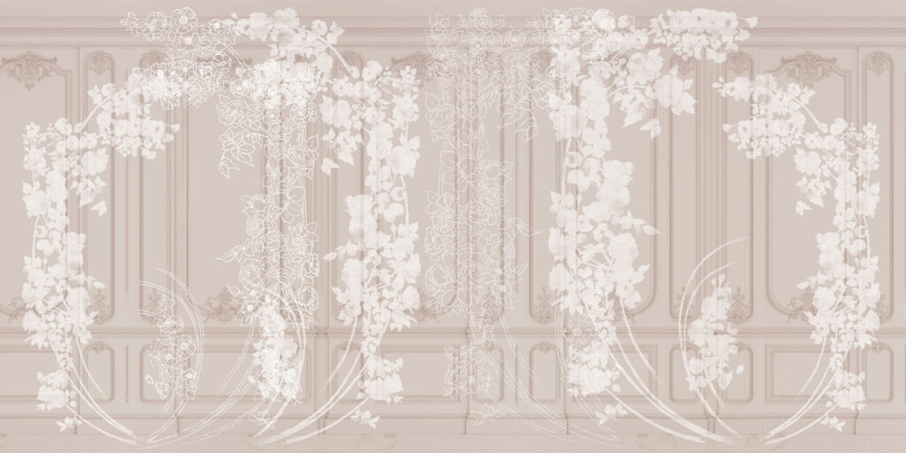 White blossom along panelling — full design