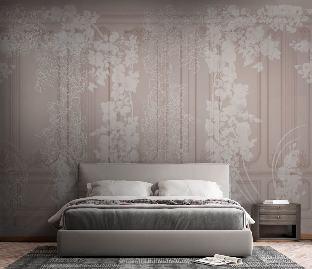 White blossom along panelling — interior 2